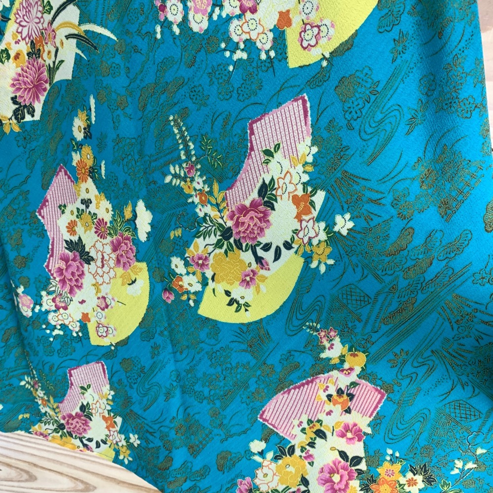 Y2K Melissa Skirt Women Medium Teal Blue Floral Fan‎ Asian Midi Skirt Delicate - Picture 3 of 8